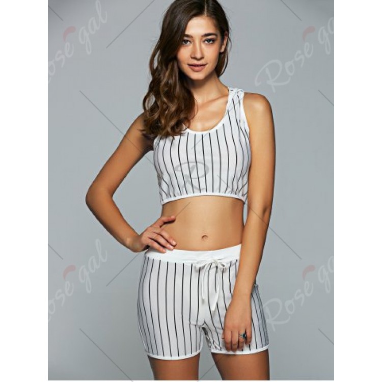 Racerback Hooded Cropped Tank Top and Stripe ShortsActivewear