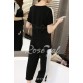 Stylish Short Sleeves Color Block T-Shirt + Paggy Capri Pants Women s Twinset420436
