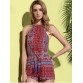 Sexy Round Collar Sleeveless Printed Hollow Out Women's Romper