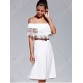 Sweet Off The Shoulder Lace Design Pure Color Dress For Women512385