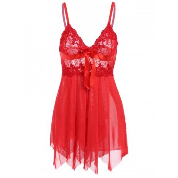 Alluring Spaghetti Strap See-Through Red Dress For Women384375