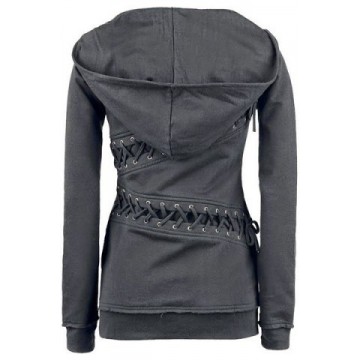 Trendy Hooded Long Sleeve Lace-Up Solid Color Women s Hoodie226203