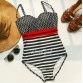 Women s Trendy Spaghetti Strap Polka Dot Striped One Piece Swimwear430294