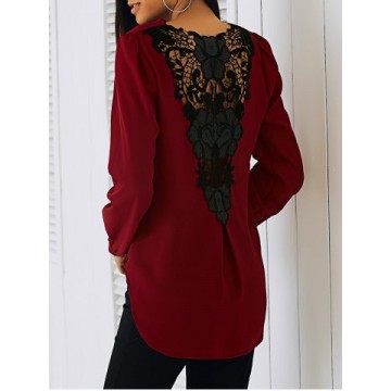 Elegant V-Neck Long Sleeve Loose-Fitting Solid Color Shirt609776