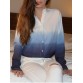 Stylish V-Neck Long Sleeve Gradient Color Blouse For Women