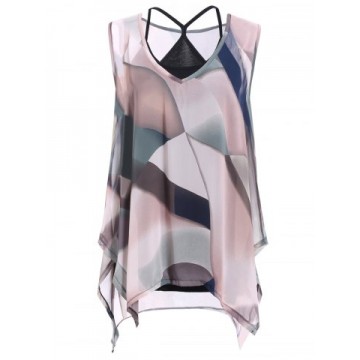 Tank Top and Colorful Print Asymmetrical Blouse493881