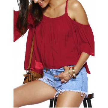 Trendy Spaghetti Strap Solid Color Loose Fitting Blouse