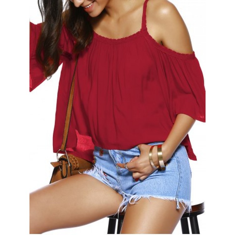 Trendy Spaghetti Strap Solid Color Loose Fitting BlouseTops